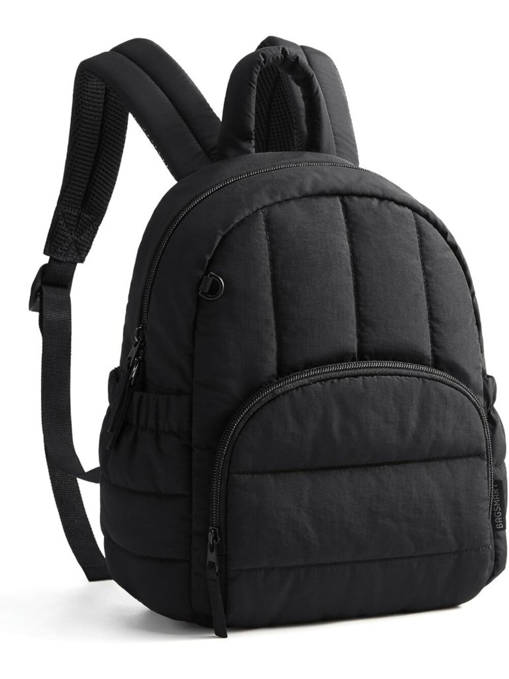 Women's Jet Black Lightweight Quilted Casual Travel Mini Backpack Bookbag